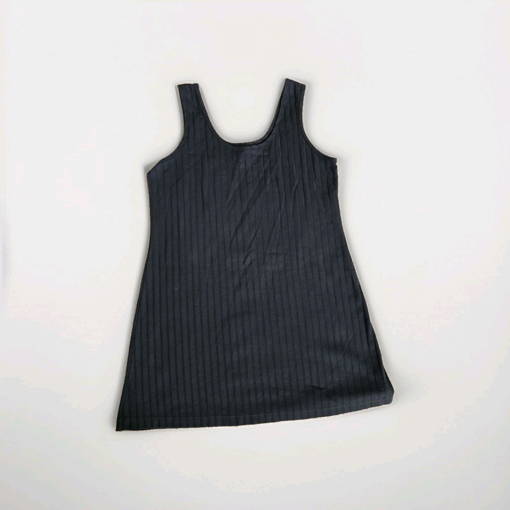 90s Style Black Ribbed Tank Mini Dress M LBD Made in USA Minimalist Clean Girl
